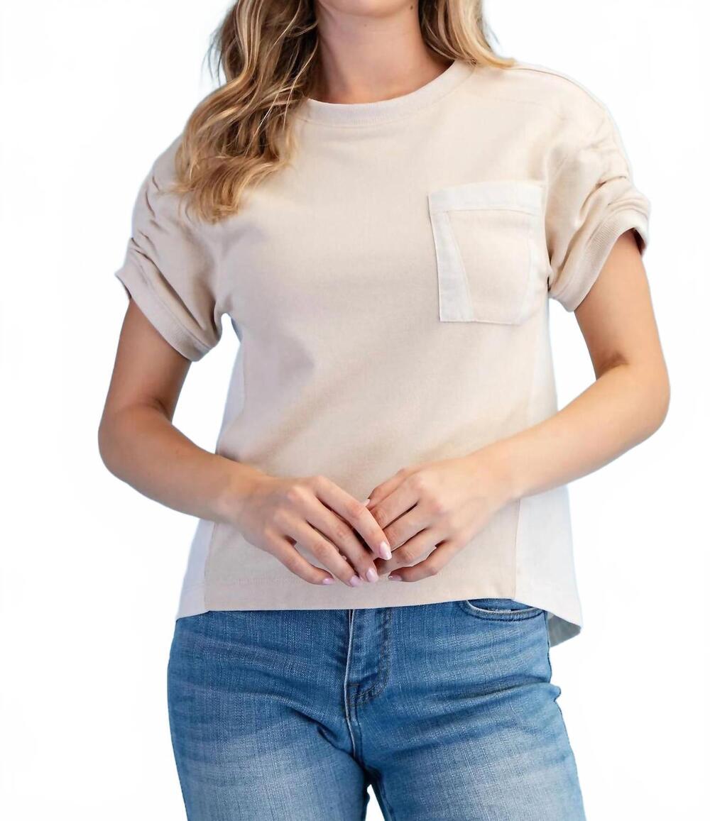 NEW GIGIO ruched short sleeve tee in stone